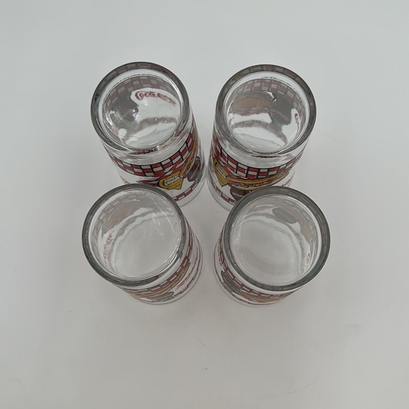Coca Cola GLASSES 1997 Picnic Bottle and Burger Red Check-set of 4 - Picture 9 of 16